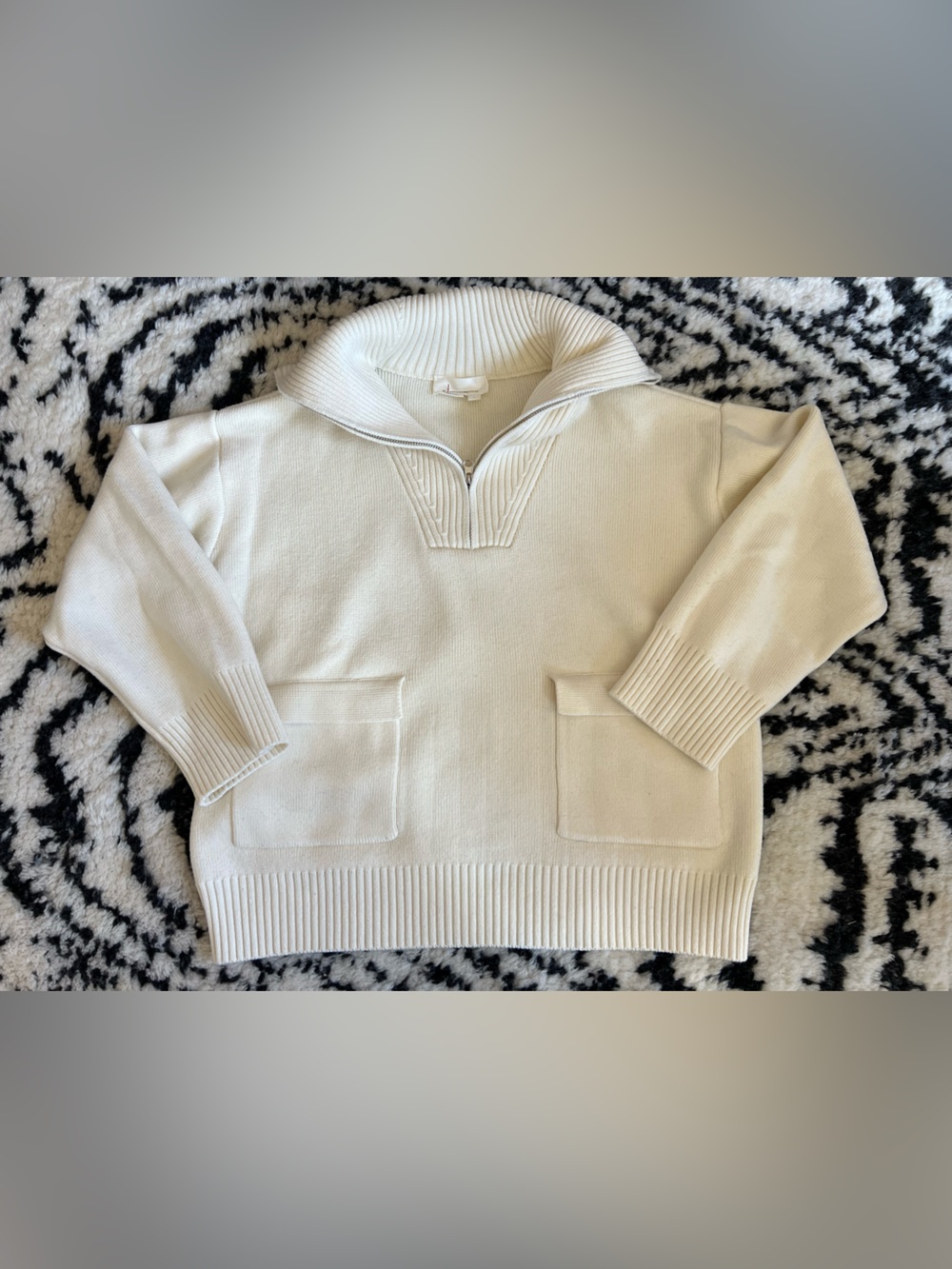 Anthropologie Cream Half-Zip Pocket Sweater size m